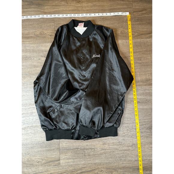 Vintage Delran Softball Satin Jacket, Embroidered "Mindy", Cardinal XL - Picture 6 of 7